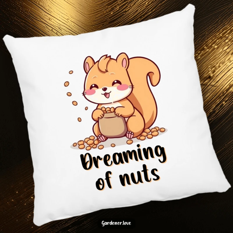 Funny Kawaii Squirrel Pillow: A soft and comfortable pillow showcasing a cheerful Kawaii squirrel scattering seeds, perfect for adding cute decor.