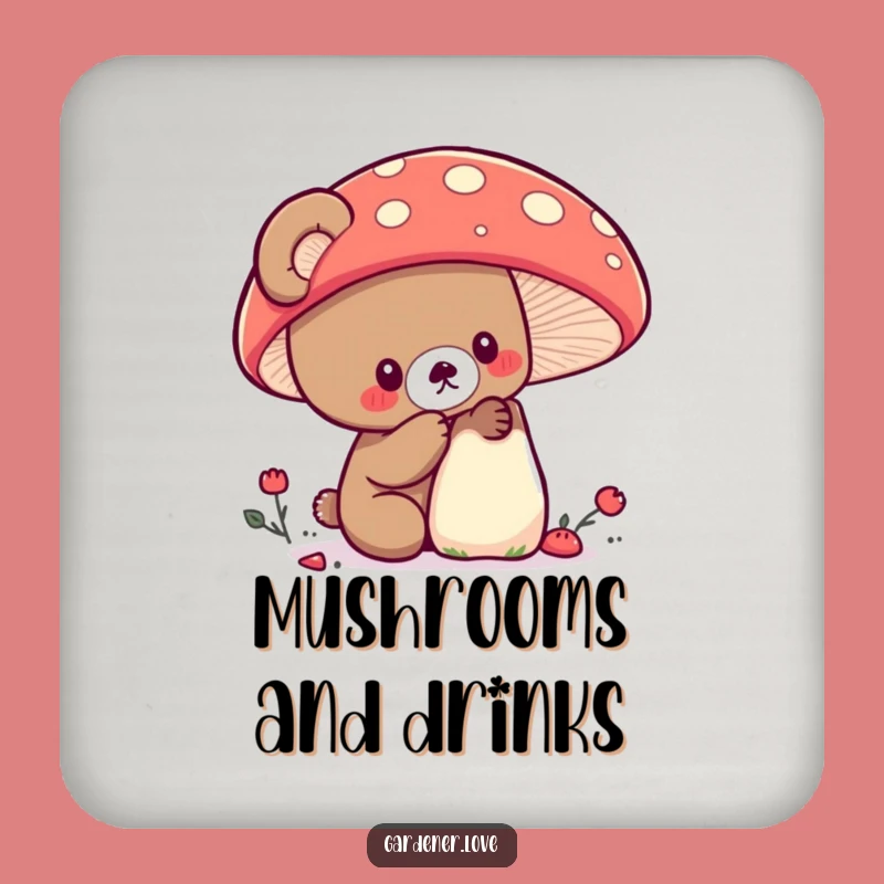 Funny Kawaii Bear Mushroom Coaster Set - Whimsical Nature Decor Protection