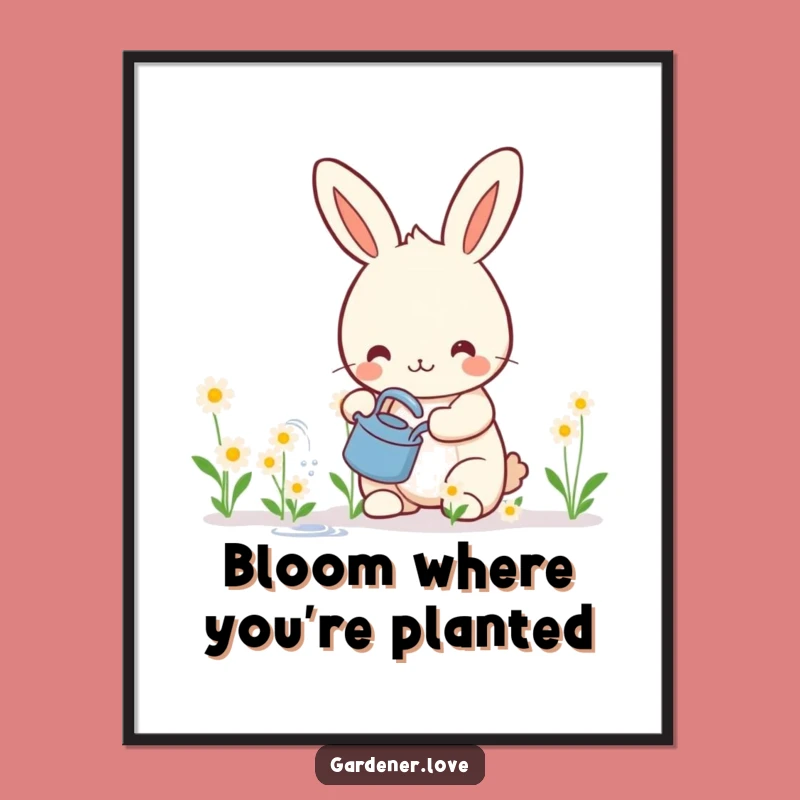 Funny Kawaii Rabbit Gardening Poster, Whimsical Wall Art Gift