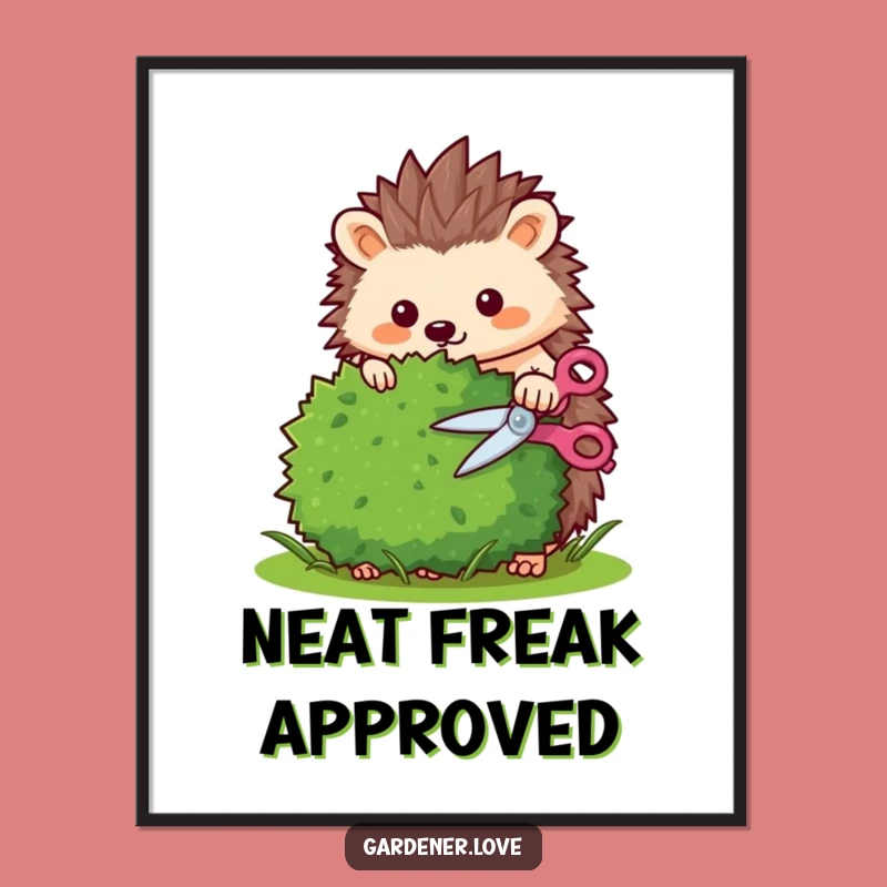 Funny Kawaii Hedgehog Trimming Poster - Whimsical Wall Art for Gardeners