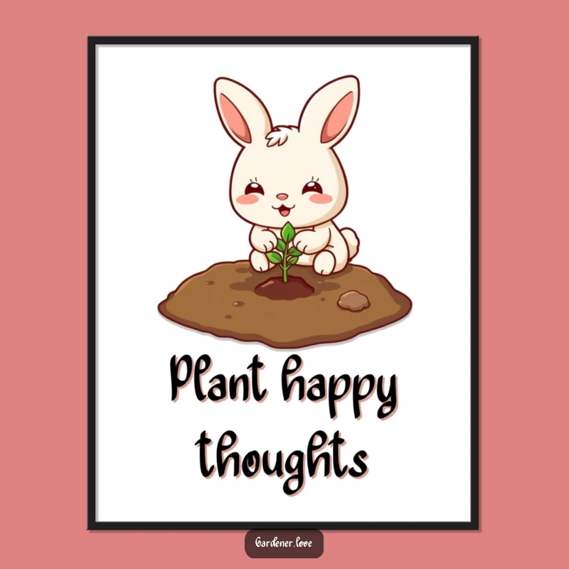 Funny Kawaii Bunny Planting Poster - Adorable Wall Art for Garden Lovers