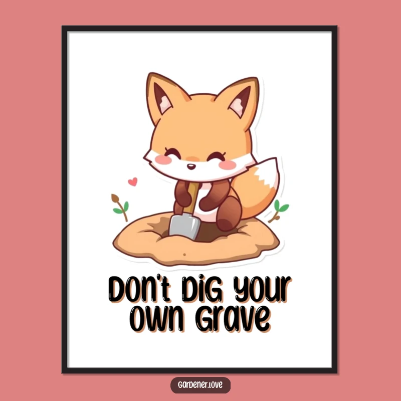 Free Printable Kawaii Fox Digging Art: Funny Downloadable Whimsical Decor