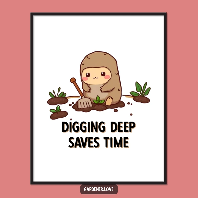 Funny Free Printable Wall Art: Busy Kawaii Mole Digging, Garden Decor Downloadable Art