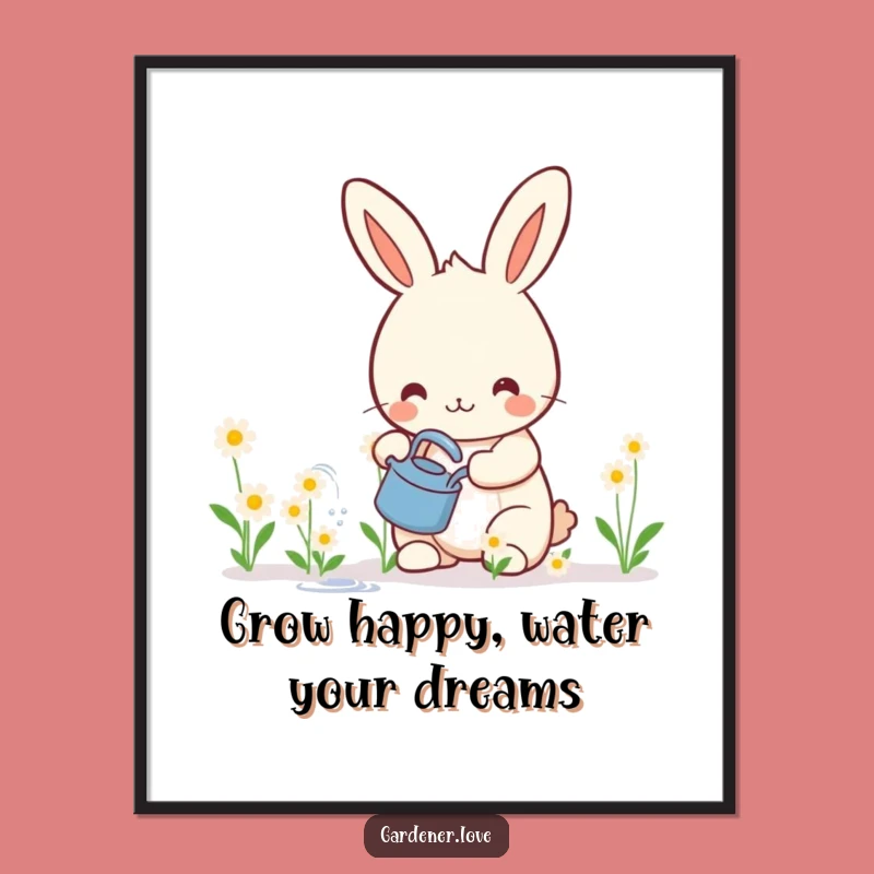Funny Free Printable Wall Art: Kawaii Rabbit Gardening, Cheerful Decor Downloadable Art