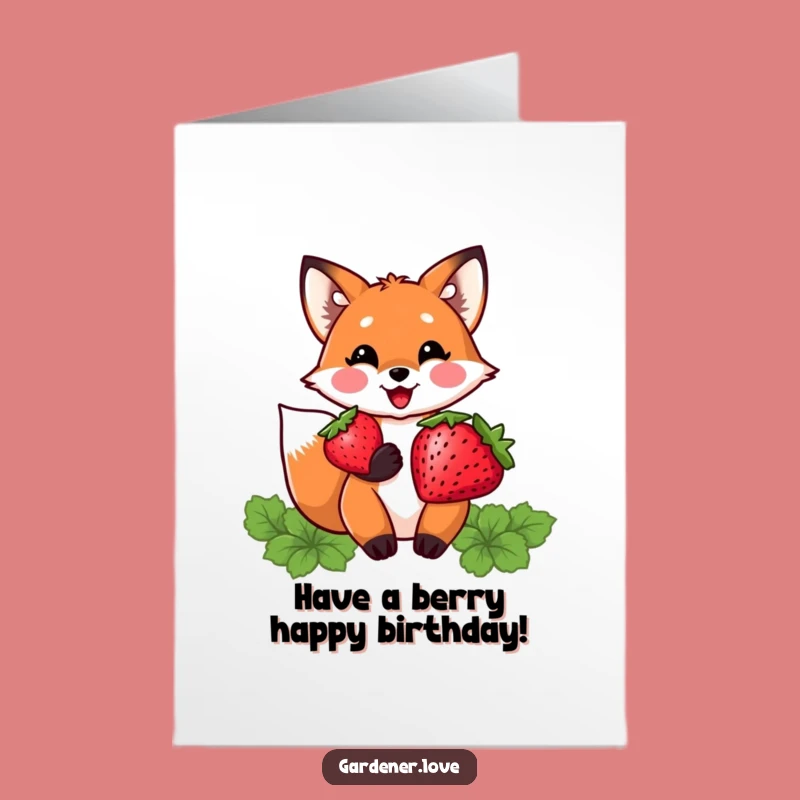 Sweet Free Printable Birthday Card: Kawaii Fox & Strawberry, Delicious Downloadable Gift