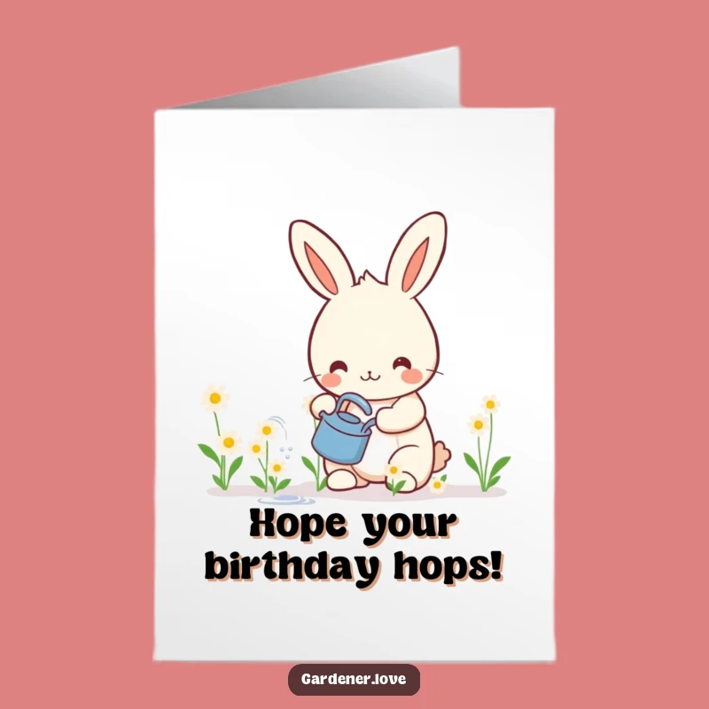Happy Free Printable Birthday Card: Kawaii Rabbit Gardening, Cheerful Downloadable Gift