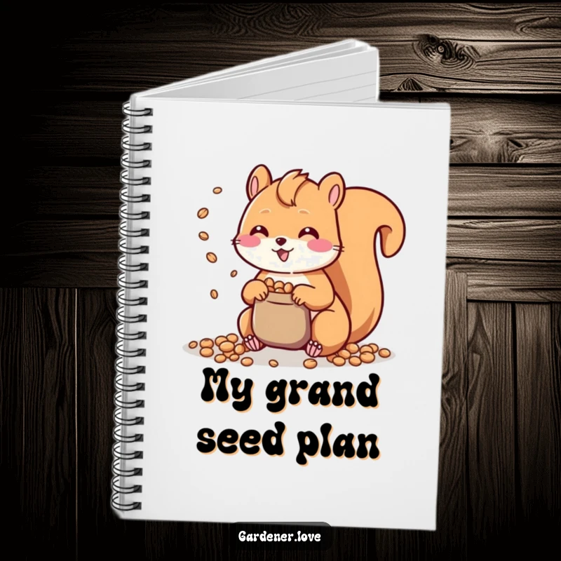 Funny Kawaii Squirrel Notebook: A charming notebook with a cheerful squirrel scattering seeds, ideal for journaling and creative writing.
